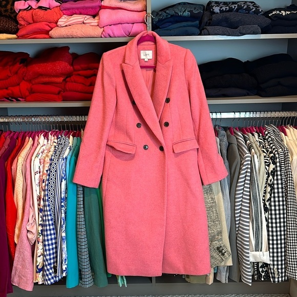 Loft 48% wool pink double breasted long coat size XS - Picture 1 of 3